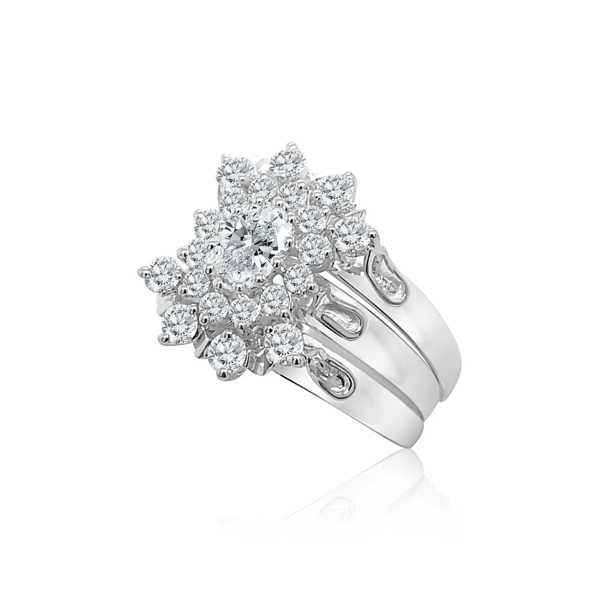 Sterling Silver 3 Piece Cluster Ring Set with Cubic Zirconia Setting - S/S-D2053
