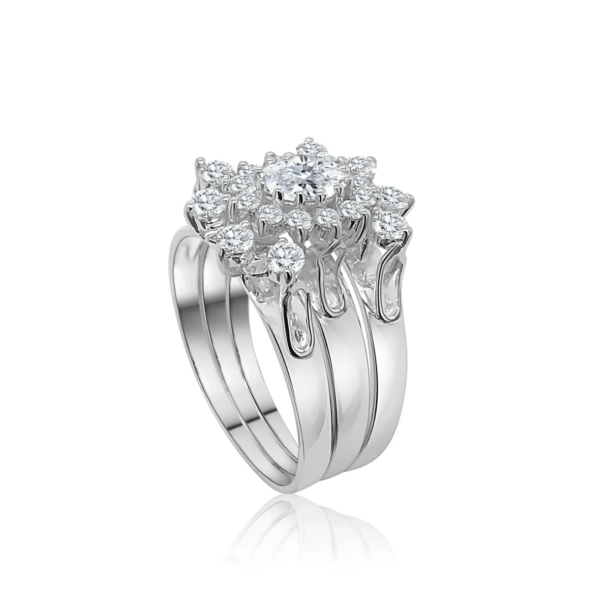 Sterling Silver 3 Piece Cluster Ring Set with Cubic Zirconia Setting - S/S-D2053