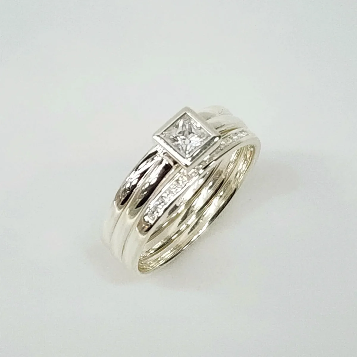 Sterling Silver 3 Piece Wedding Set with Cubic Zirconia Setting