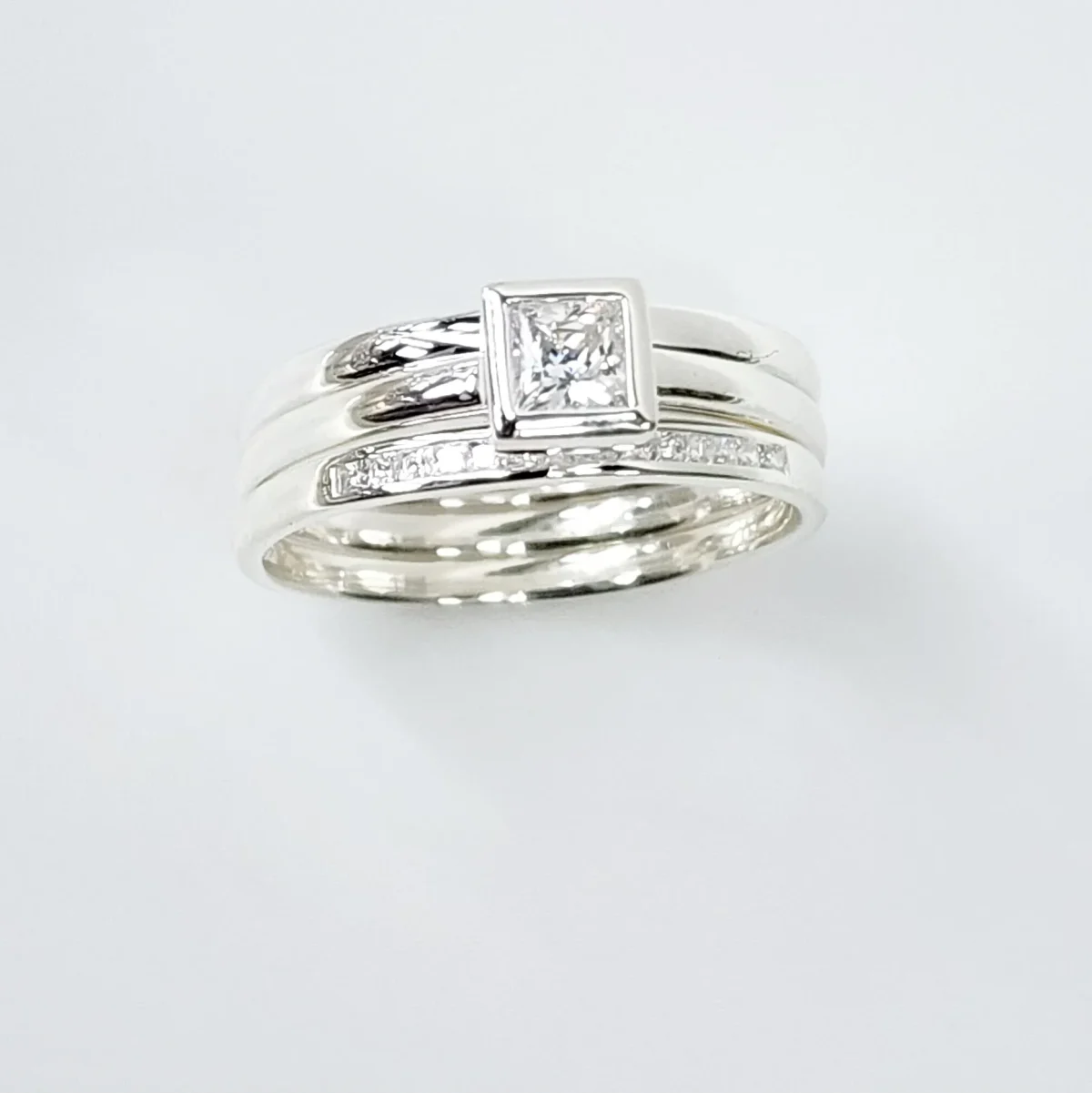 Sterling Silver 3 Piece Wedding Set with Cubic Zirconia Setting