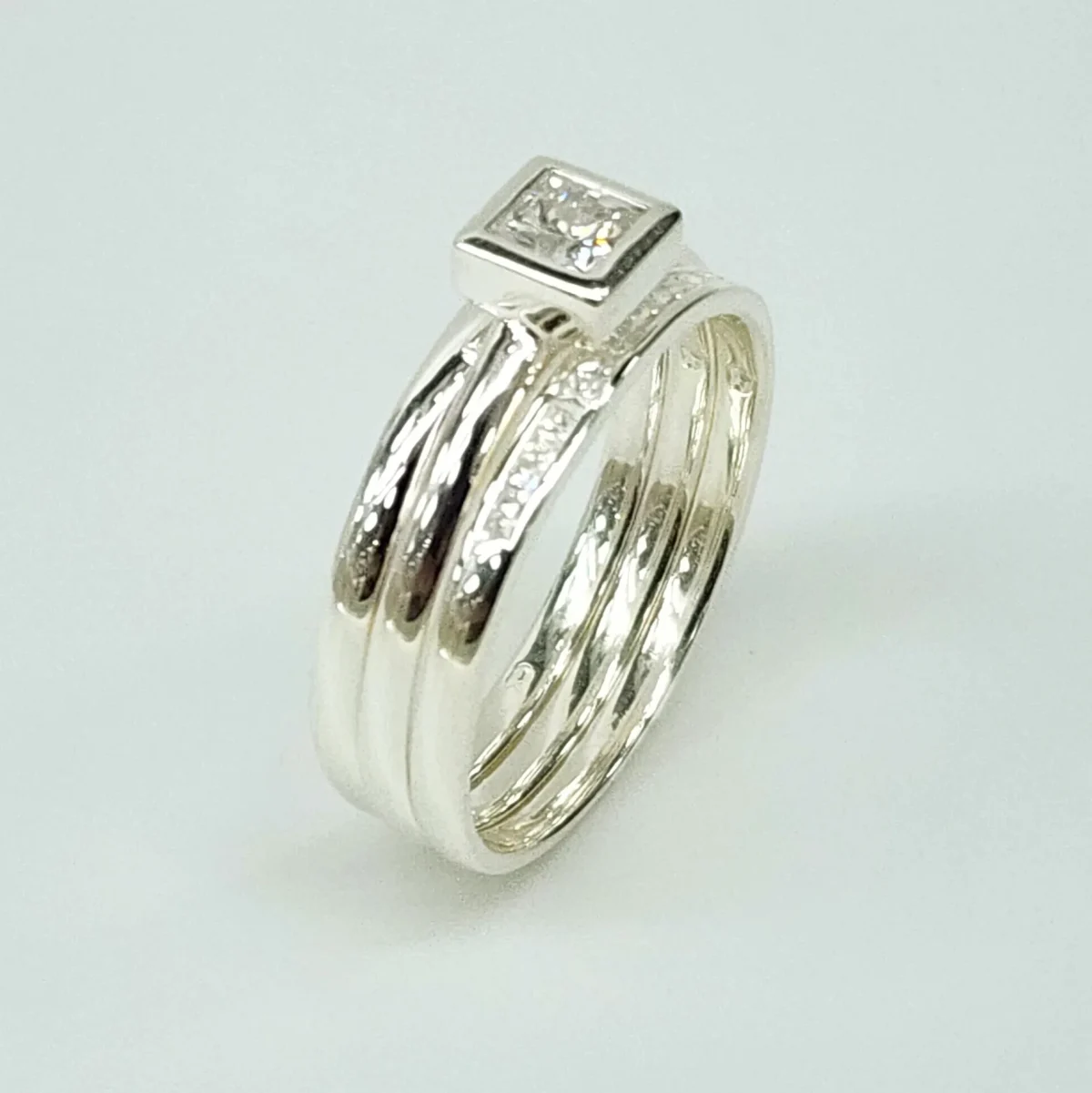 Sterling Silver 3 Piece Wedding Set with Cubic Zirconia Setting