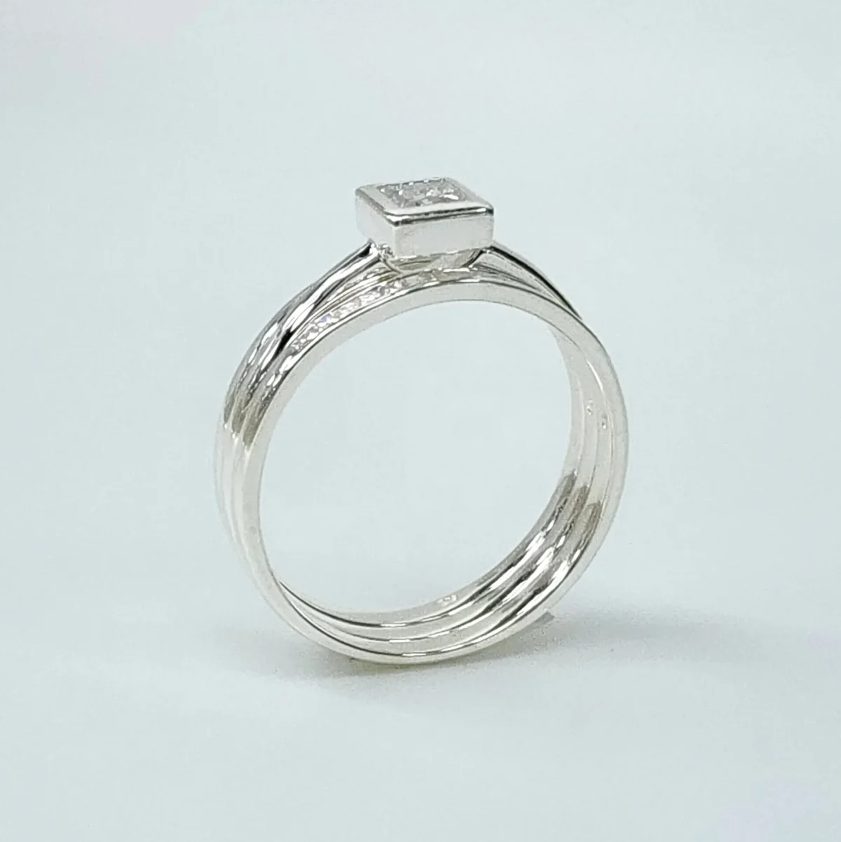 Sterling Silver 3 Piece Wedding Set with Cubic Zirconia Setting