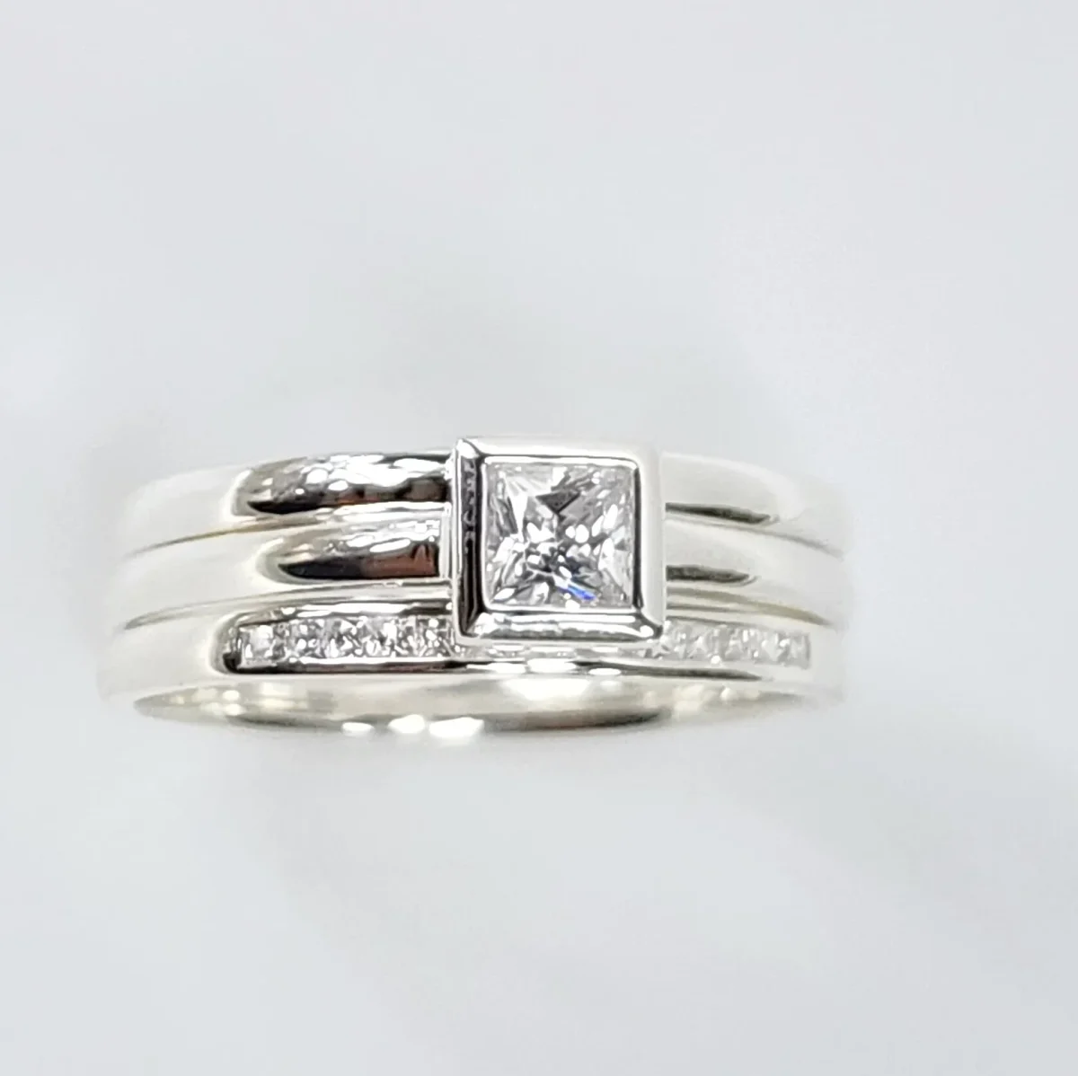 Sterling Silver 3 Piece Wedding Set with Cubic Zirconia Setting