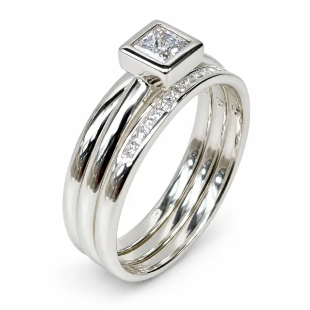Sterling Silver 3 Piece Wedding Set with Cubic Zirconia Setting
