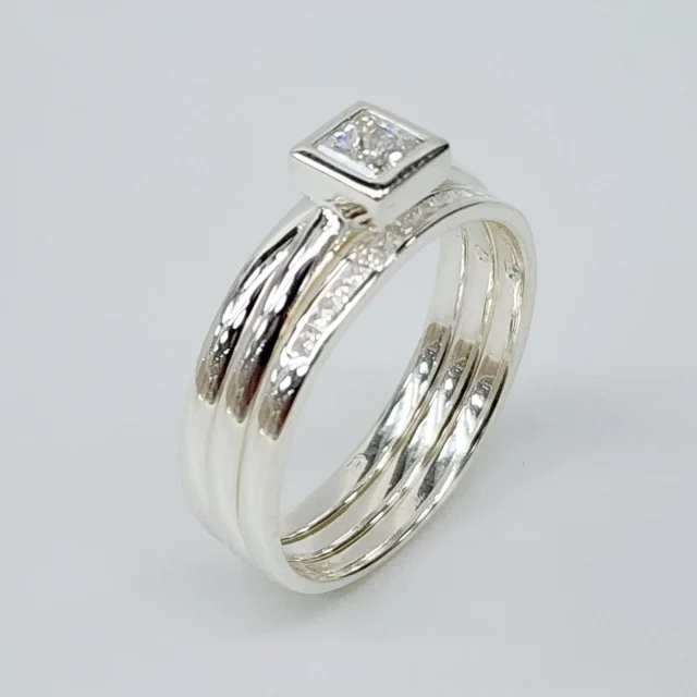 Sterling Silver 3 Piece Wedding Set with Cubic Zirconia Setting