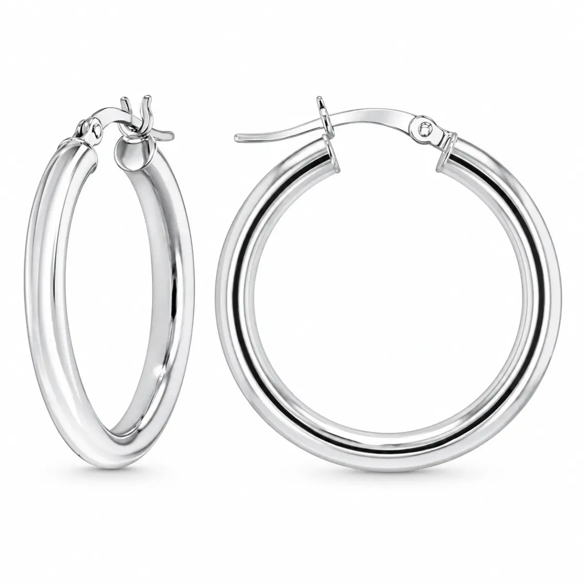 Sterling Silver 30mm x 3mm Polished Round Plain Hoop Earrings