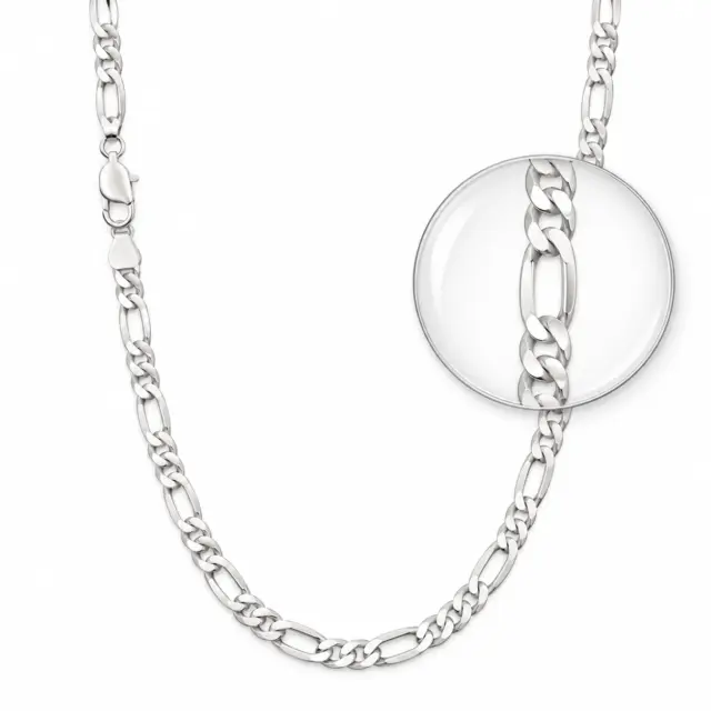 Sterling Silver FBSFD100 Flat Bevelled Figaro 1/3 Chain