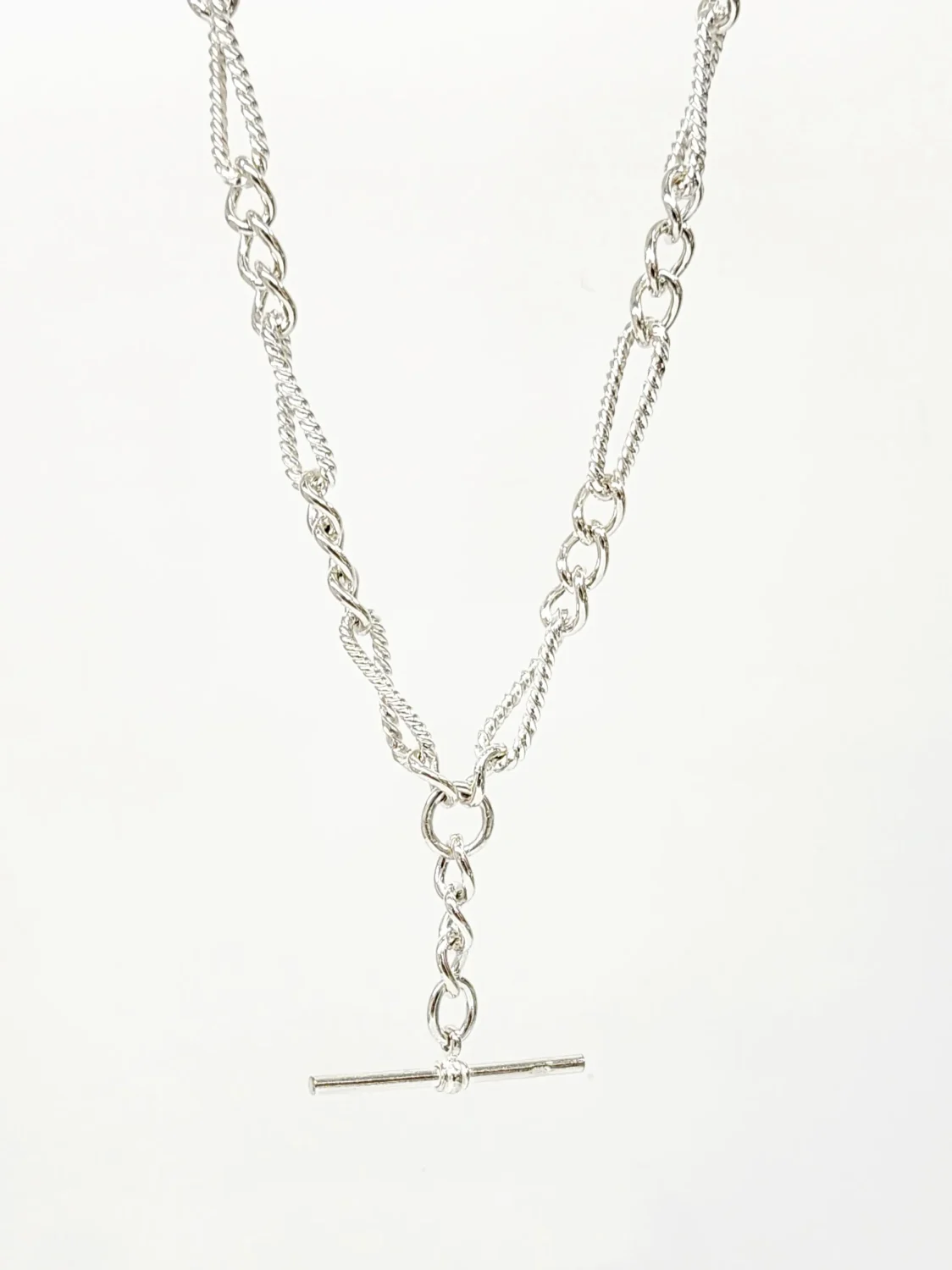 Sterling Silver 50cm Figaro Chain Necklace with T-Bar Pendant - SNK3-TWIST