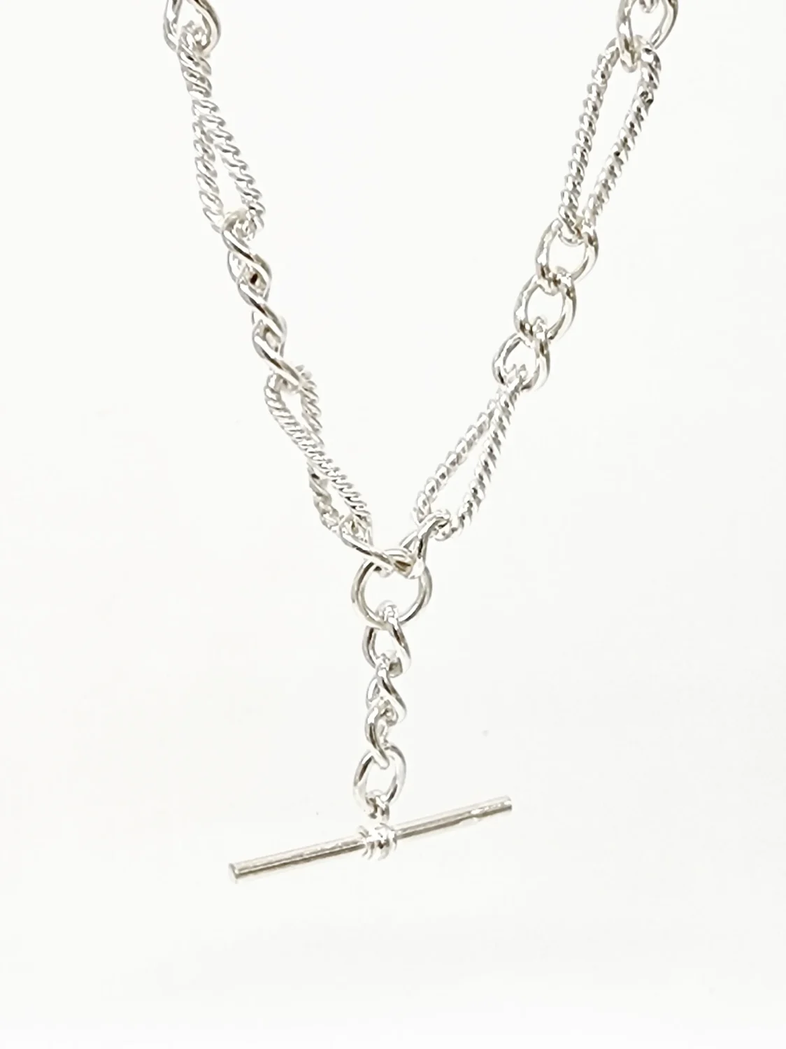Sterling Silver 50cm Figaro Chain Necklace with T-Bar Pendant - SNK3-TWIST