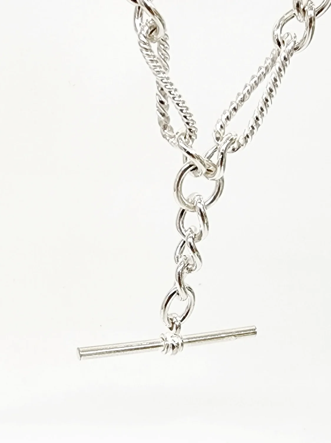 Sterling Silver 50cm Figaro Chain Necklace with T-Bar Pendant - SNK3-TWIST