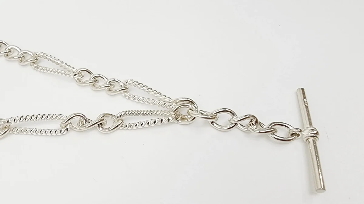 Sterling Silver 50cm Figaro Chain Necklace with T-Bar Pendant - SNK3-TWIST