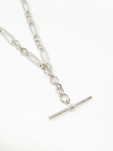 Sterling Silver 50cm Figaro Chain Necklace with T-Bar Pendant - SNK3-TWIST