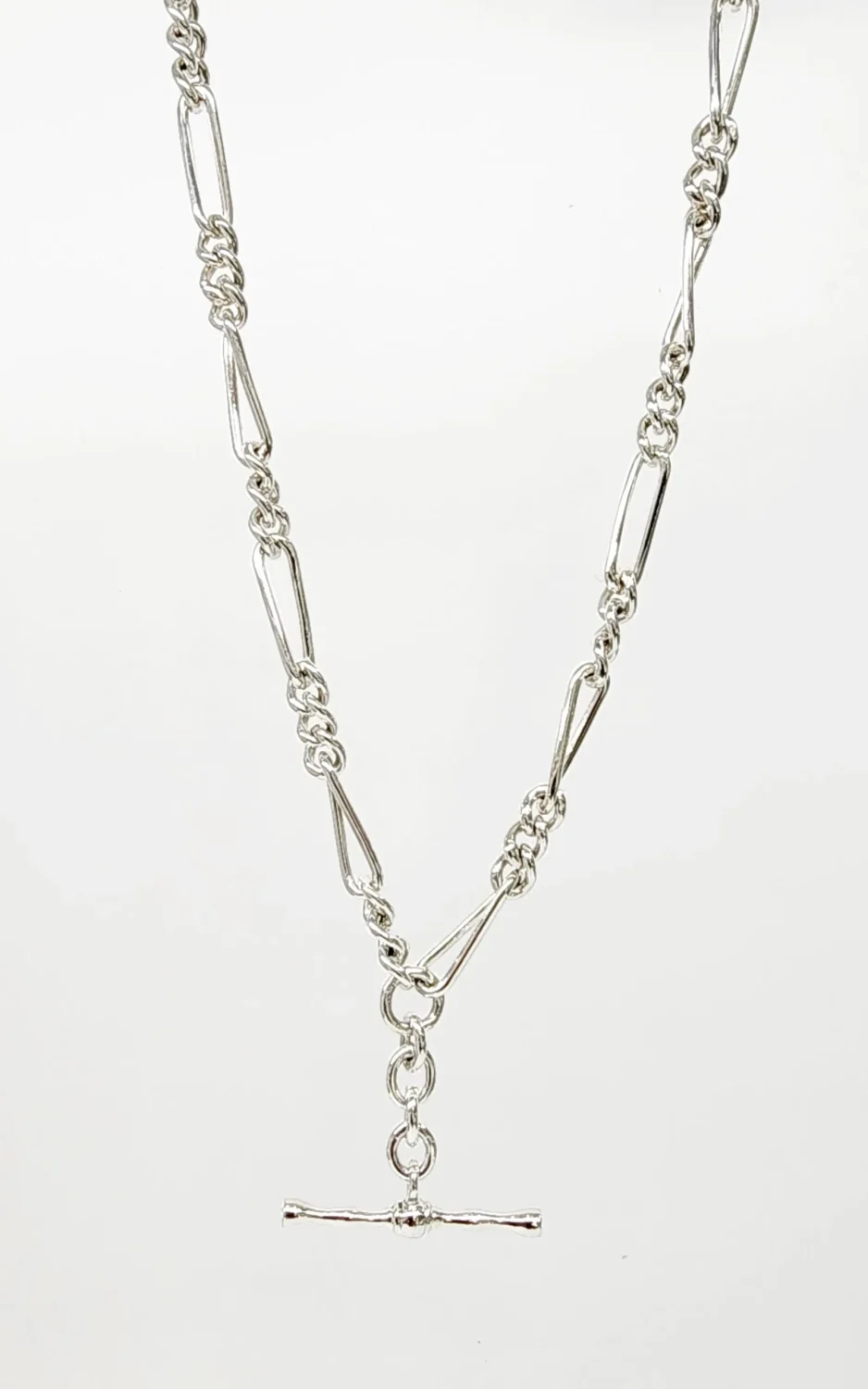 Sterling Silver 55cm Figaro Chain Necklace with T-Bar Pendant - SNK3