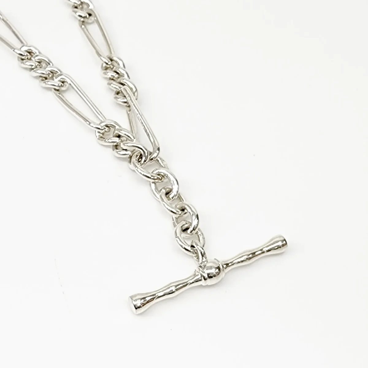 Sterling Silver 55cm Figaro Chain Necklace with T-Bar Pendant - SNK3