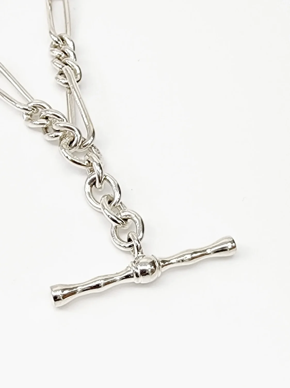 Sterling Silver 55cm Figaro Chain Necklace with T-Bar Pendant - SNK3
