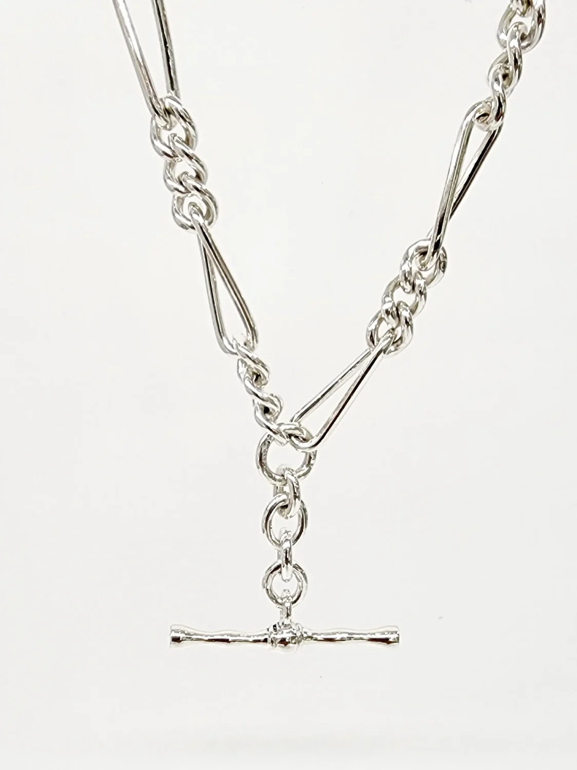 Sterling Silver 55cm Figaro Chain Necklace with T-Bar Pendant - SNK3