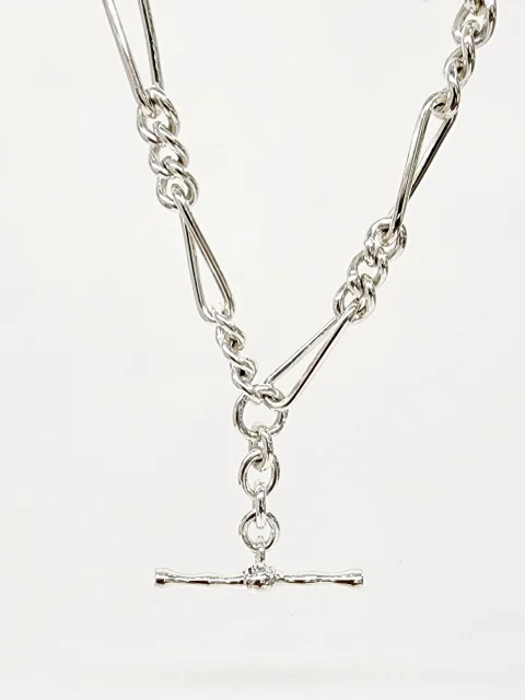 Sterling Silver 55cm Figaro Chain Necklace with T-Bar Pendant - SNK3