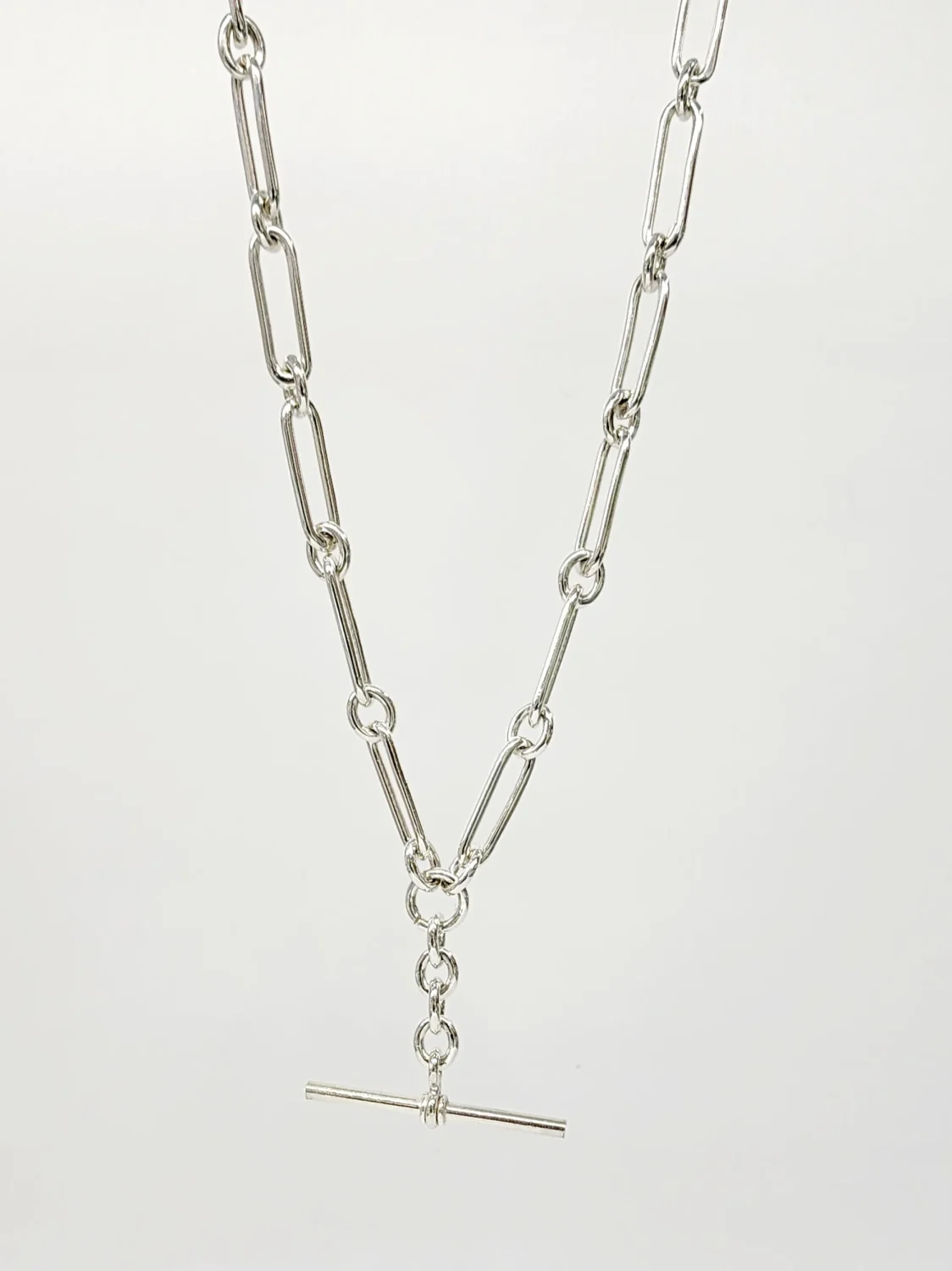 Sterling Silver 55cm Paperclip Necklace with T-Bar Pendant - SNK5