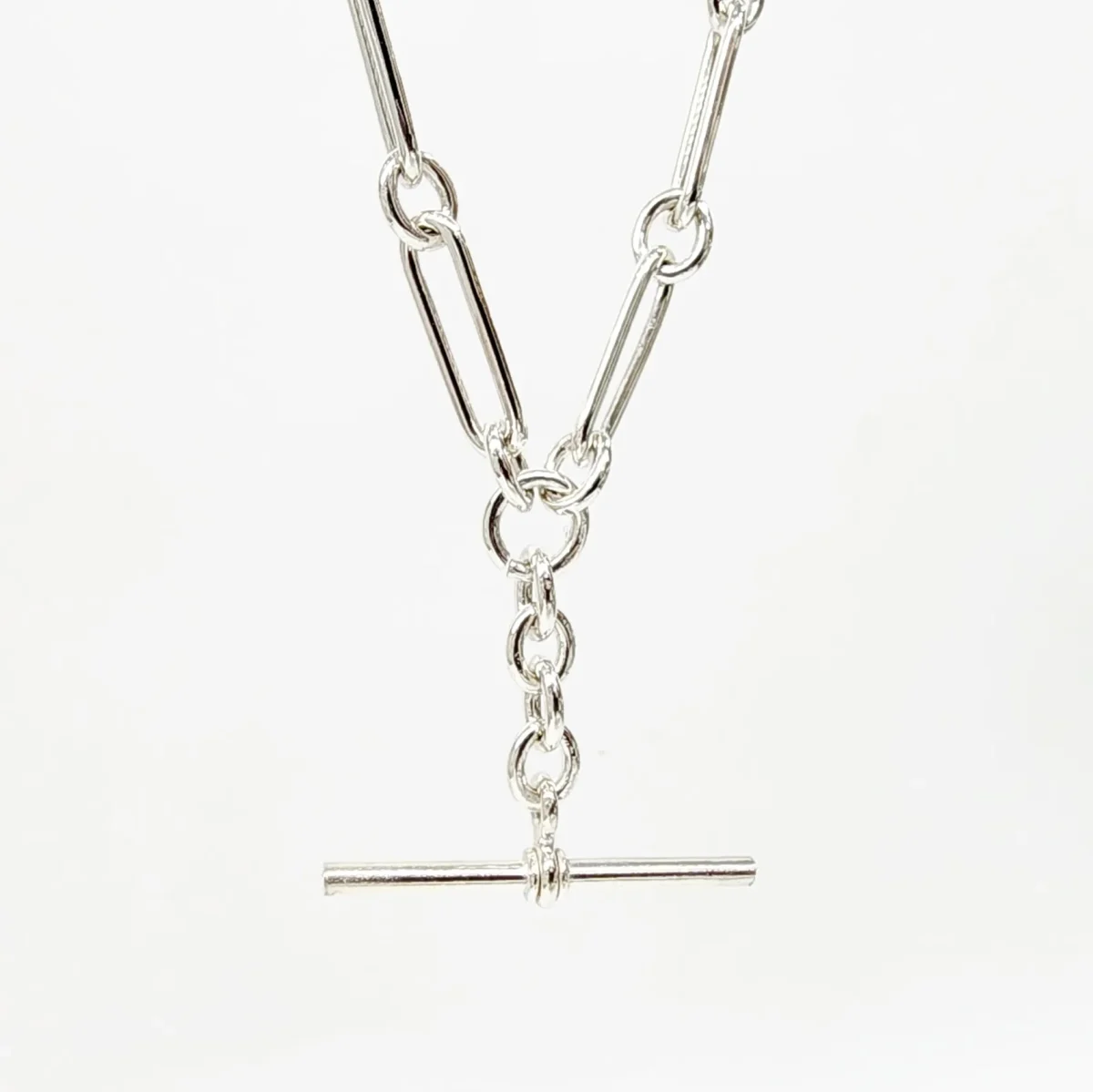 Sterling Silver 55cm Paperclip Necklace with T-Bar Pendant - SNK5