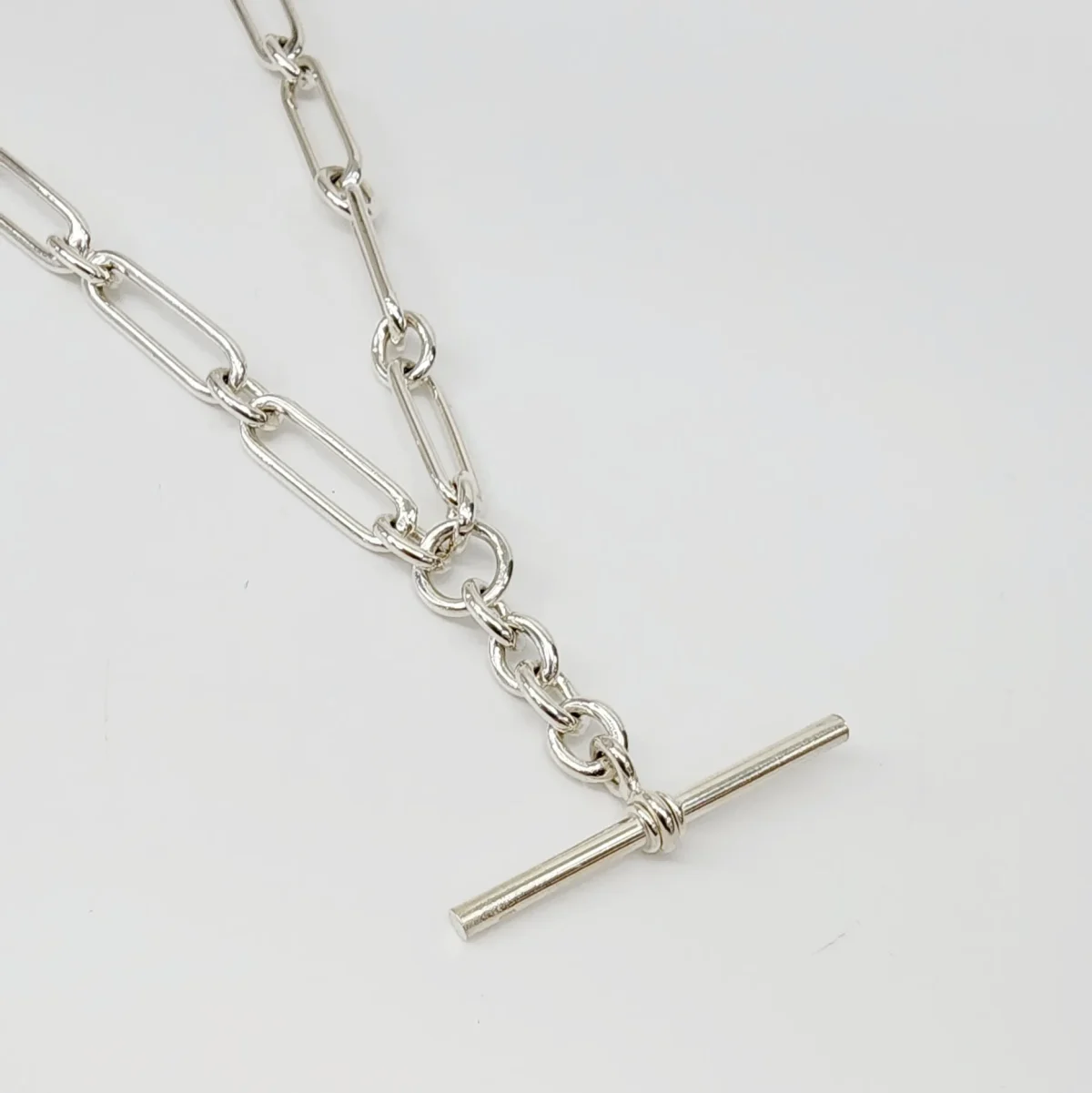 Sterling Silver 55cm Paperclip Necklace with T-Bar Pendant - SNK5