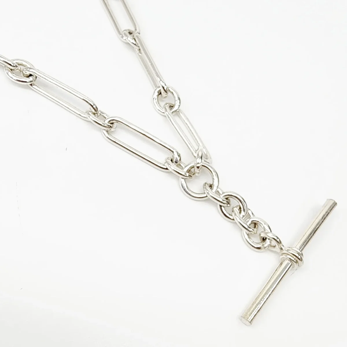 Sterling Silver 55cm Paperclip Necklace with T-Bar Pendant - SNK5