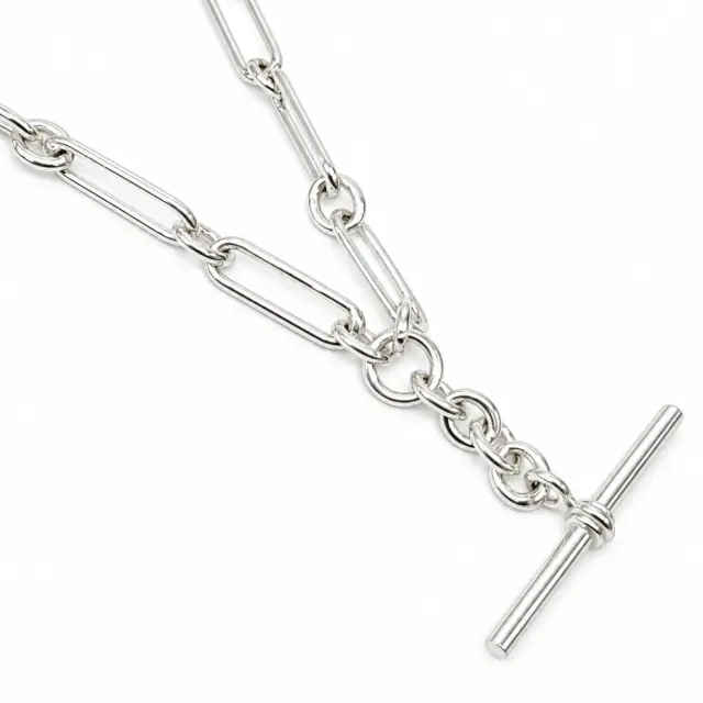 Sterling Silver 55cm Paperclip Necklace with T-Bar Pendant - SNK5