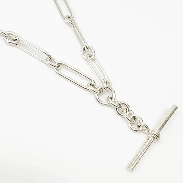 Sterling Silver 55cm Paperclip Necklace with T-Bar Pendant - SNK5