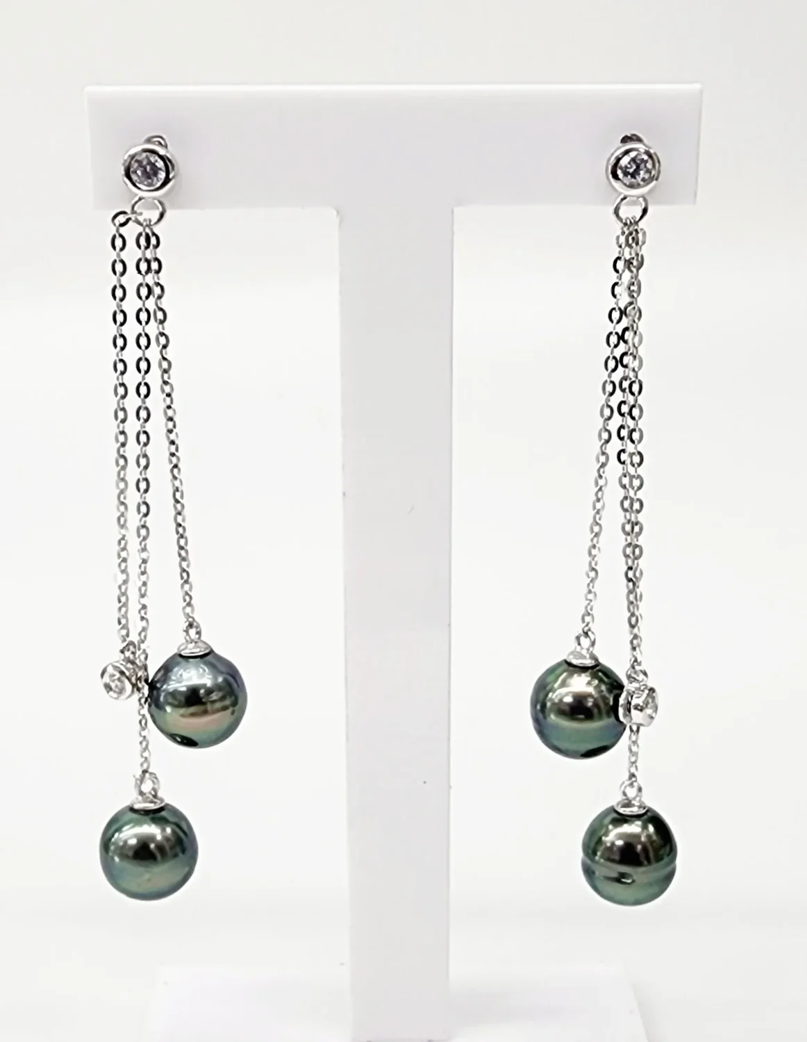 Sterling Silver 8.5mm Round Tahitian Black Pearl Earrings - EA0546
