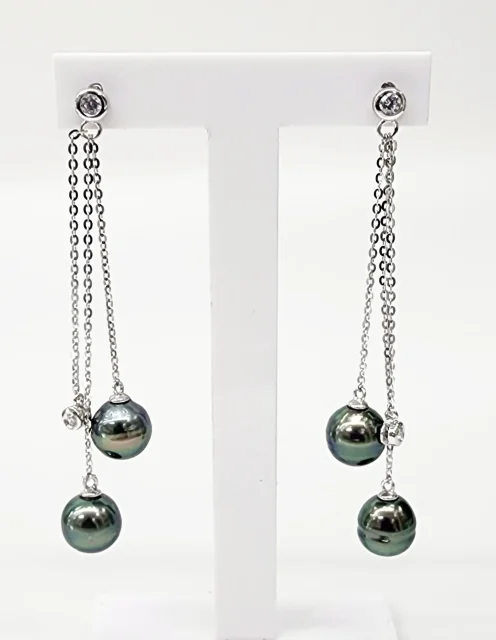 Sterling Silver 8.5mm Round Tahitian Black Pearl Earrings - EA0546