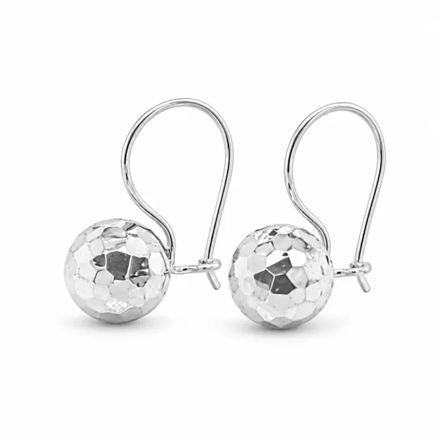 Sterling Silver 9.5mm Faceted Round Euroball Earrings