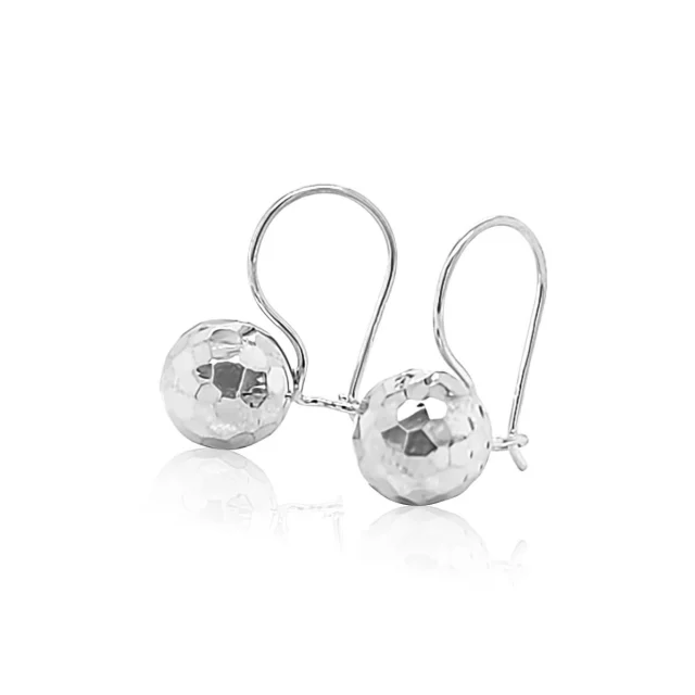 Sterling Silver 9.5mm Faceted Round Euroball Earrings