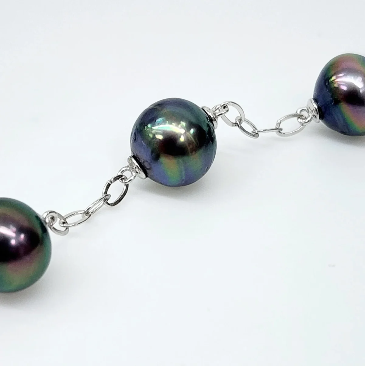 Sterling Silver 9.5mm Round Tahitian Black Pearl Bracelet 18cm Long - GB0005-6P-18cm