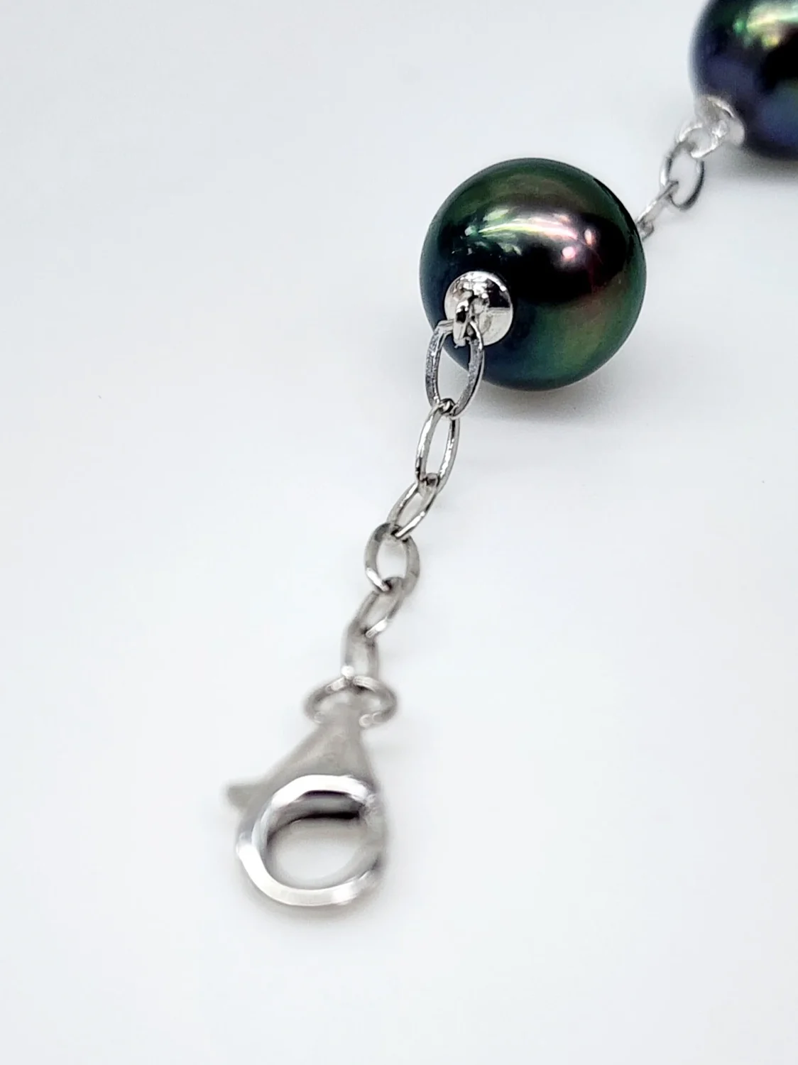Sterling Silver 9.5mm Round Tahitian Black Pearl Bracelet 18cm Long - GB0005-6P-18cm