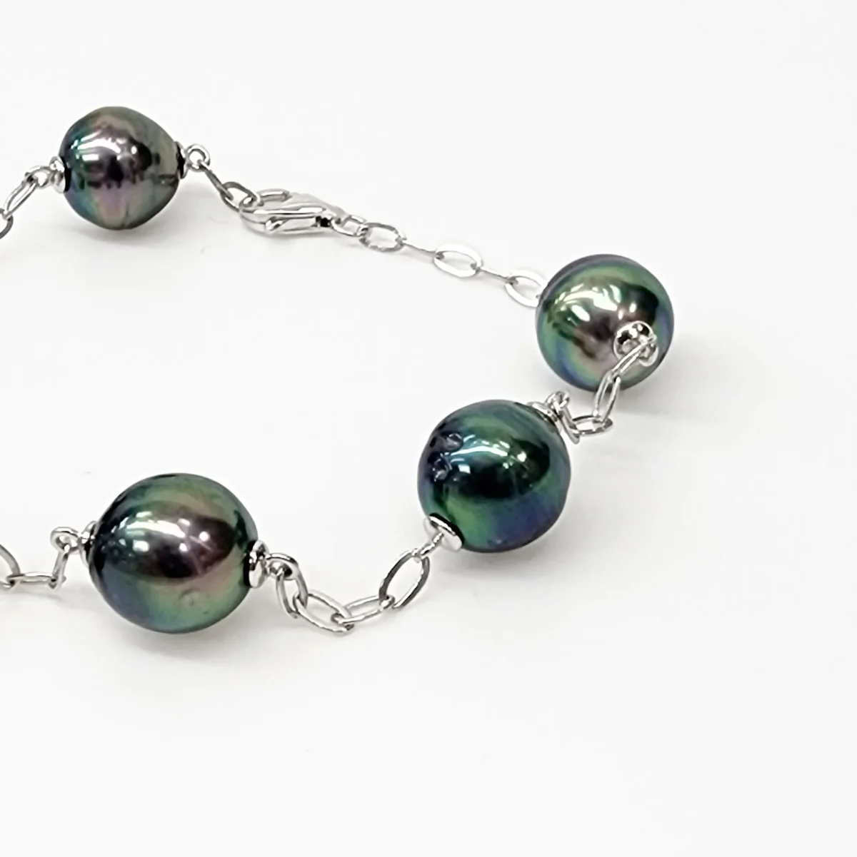 Sterling Silver 9.5mm Round Tahitian Black Pearl Bracelet 18cm Long - GB0005-6P-21cm