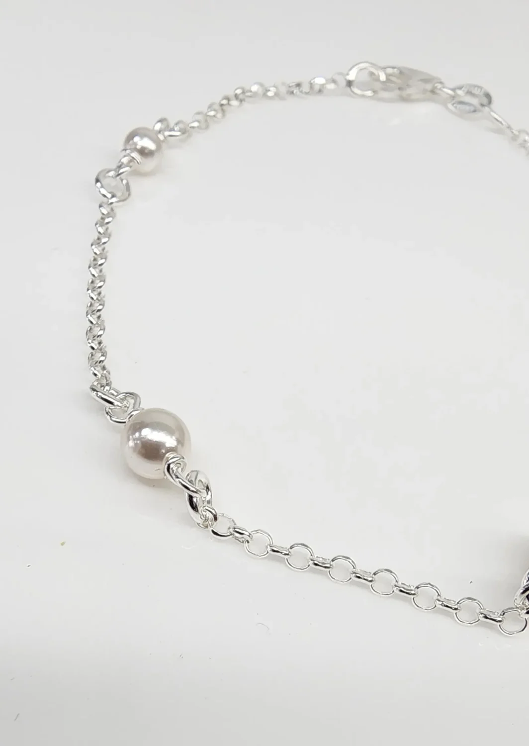Sterling Silver Belcher Bracelet with 4 White Pearls 19cm - 5B007519