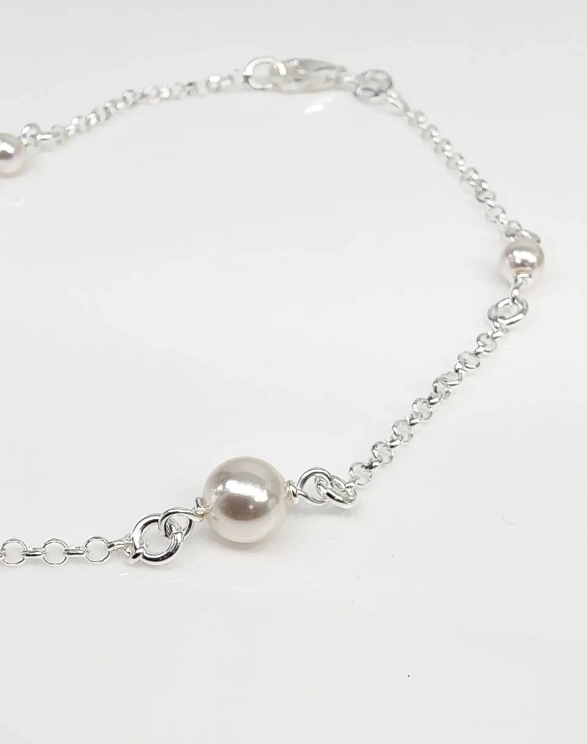 Sterling Silver Belcher Bracelet with 4 White Pearls 19cm - 5B007519