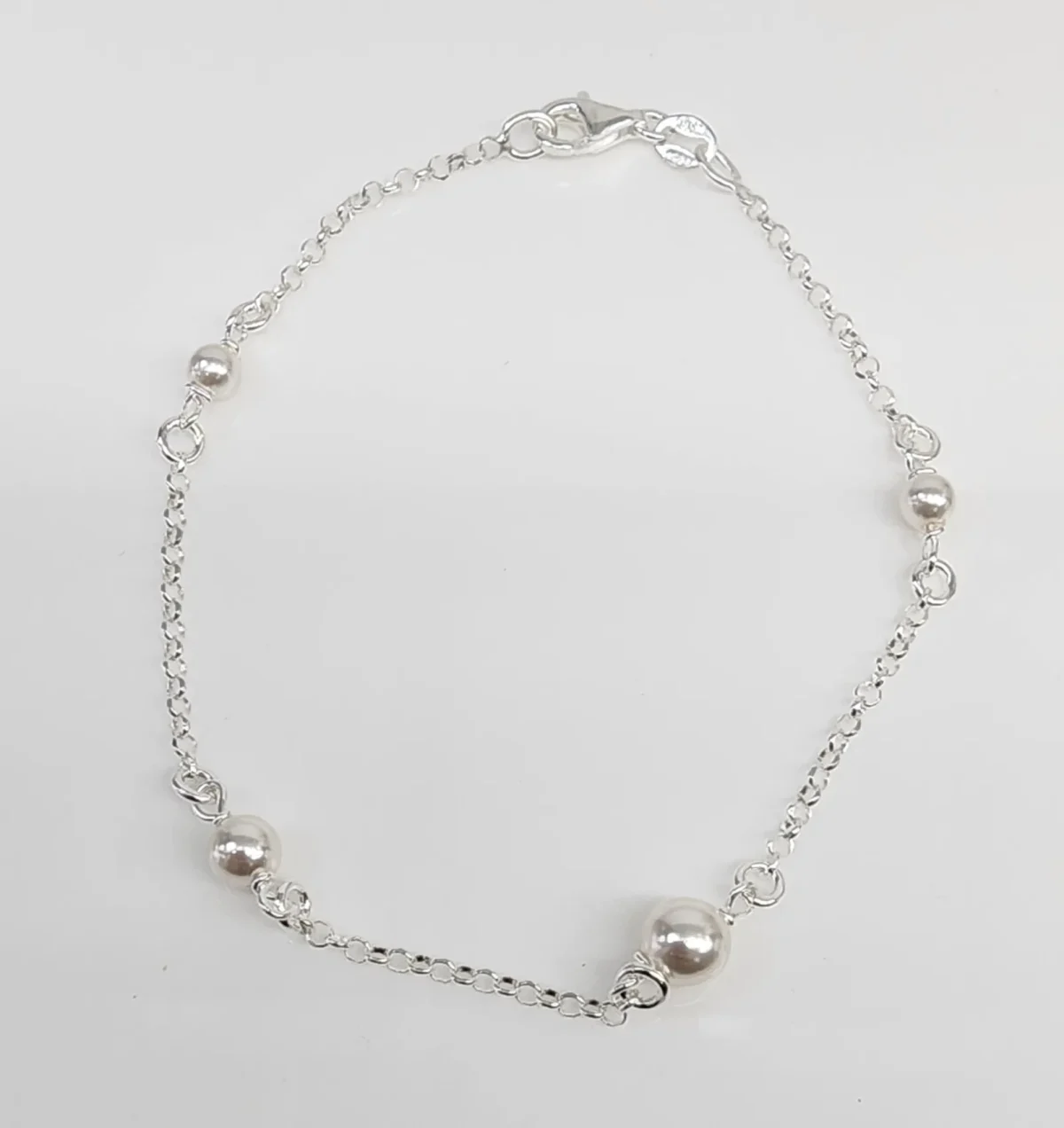 Sterling Silver Belcher Bracelet with 4 White Pearls 19cm - 5B007519