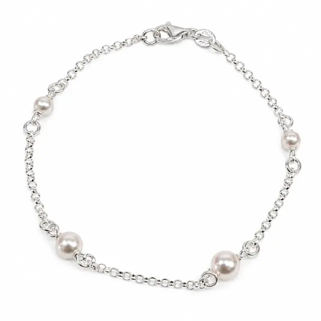 Sterling Silver Belcher Bracelet with 4 White Pearls 19cm - 5B007519
