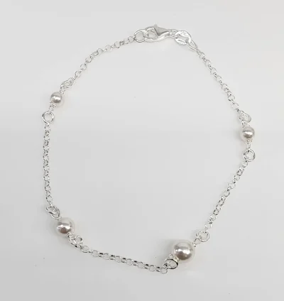 Sterling Silver Belcher Bracelet with 4 White Pearls 19cm - 5B007519