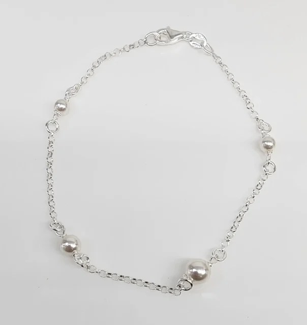 Sterling Silver Belcher Bracelet with 4 White Pearls 19cm - 5B007519