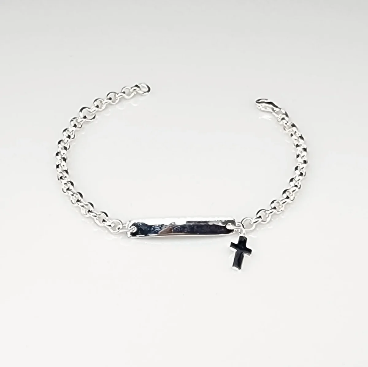 Sterling Silver Belcher Link ID Bracelet with Cross Charm - BLC01A