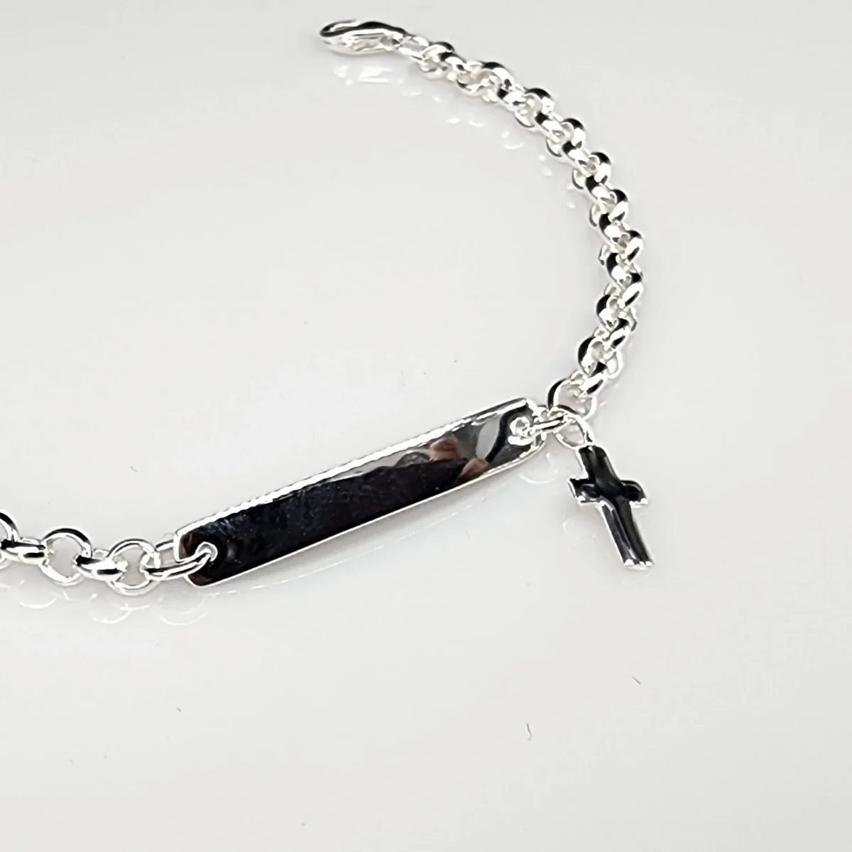 Sterling Silver Belcher Link ID Bracelet with Cross Charm - BLC01A