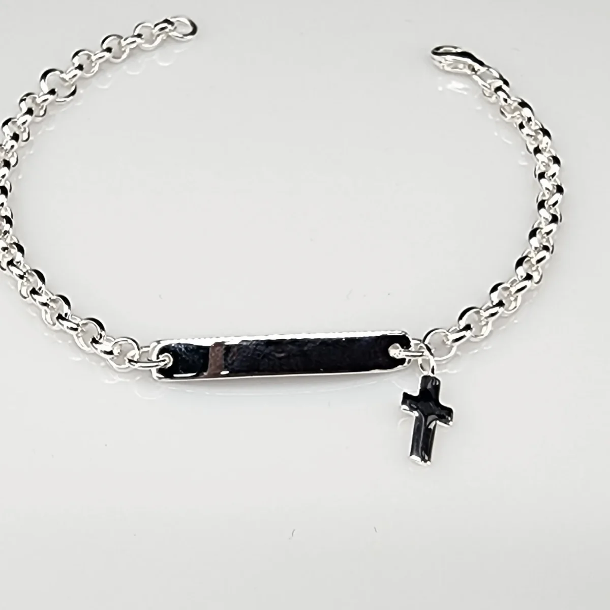 Sterling Silver Belcher Link ID Bracelet with Cross Charm - BLC01A