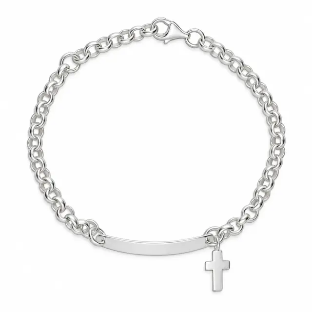 Sterling Silver Belcher Link ID Bracelet with Cross Charm - BLC01A