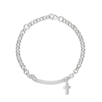 Sterling Silver Belcher Link ID Bracelet with Cross Charm - BLC01A