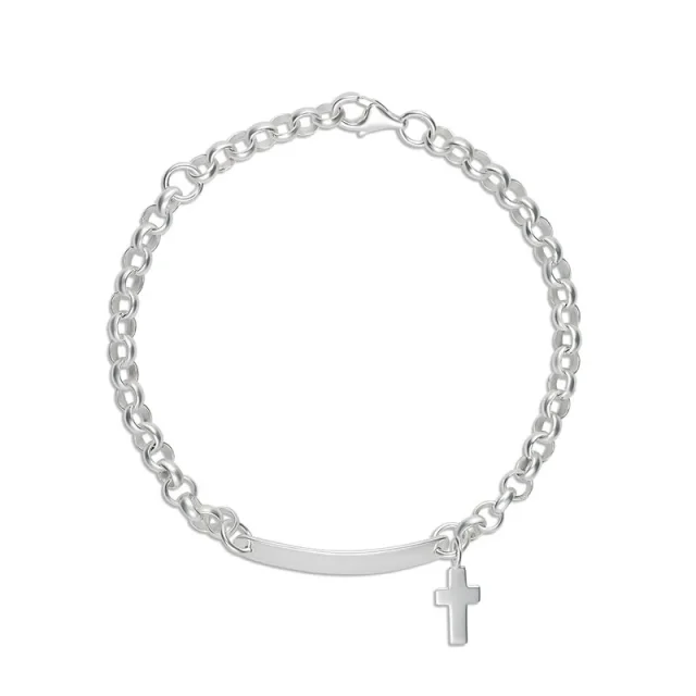 Sterling Silver Belcher Link ID Bracelet with Cross Charm - BLC01A