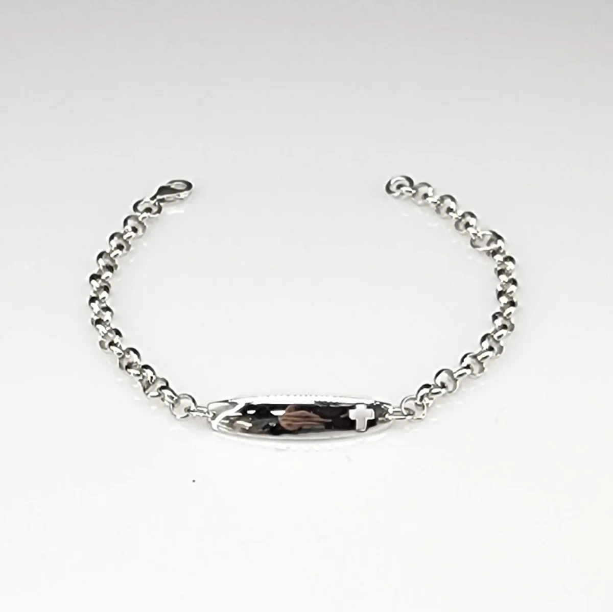 Sterling Silver Belcher Link ID Bracelet with Cutout Cross - BLC09A