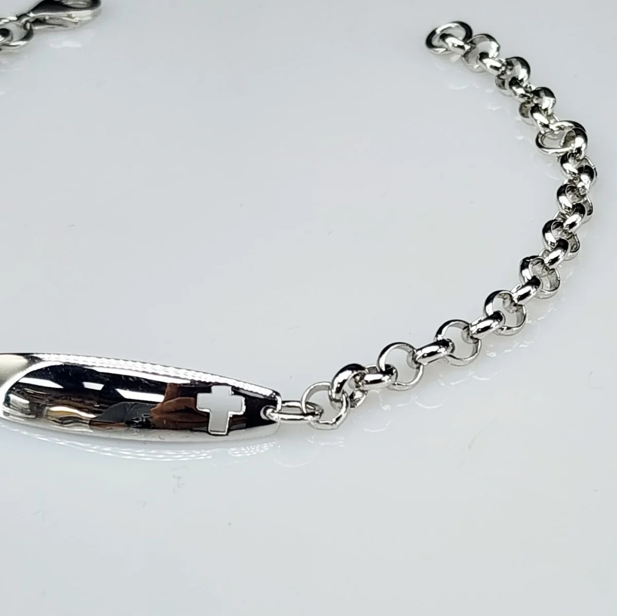 Sterling Silver Belcher Link ID Bracelet with Cutout Cross - BLC09A