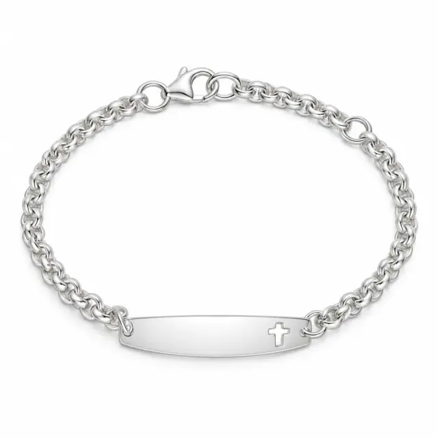 Sterling Silver Belcher Link ID Bracelet with Cutout Cross - BLC09A