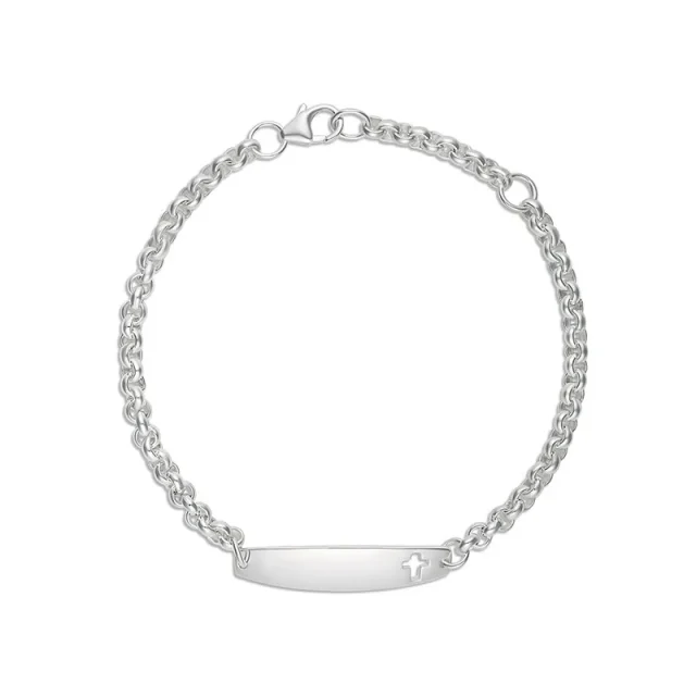 Sterling Silver Belcher Link ID Bracelet with Cutout Cross - BLC09A